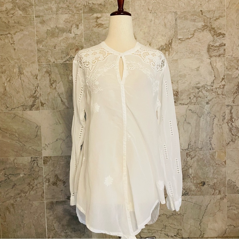 Johnny Was Heidine Tie-Front Eyelet Cutout Top - Picture 2 of 10
